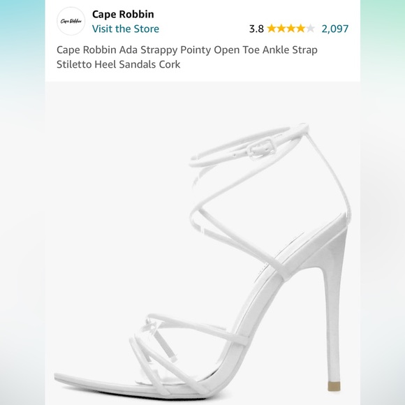 White Pointy Open Toe Ankle Strap Stiletto Heels in size 7 U.S. - Picture 3 of 7
